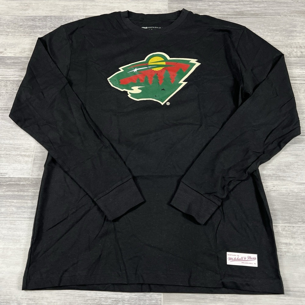 Minnesota Wild Mitchell‎ & Ness NHL Men's Large Longsleeve Shirt Black NWT